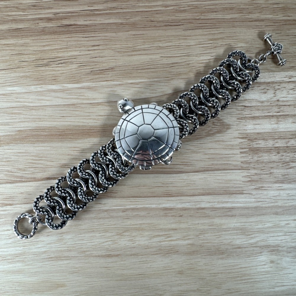 "Sir Sheldon" Large Silver Turtle Bracelet | Crazy Eight Bracelet - Marked 18K